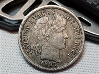 OF) Nice full Liberty 1897 silver Barber dime