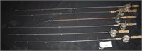 Metal Fishing Poles and various reels (6 each)