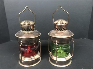 2 oil lamps 8 inches tall