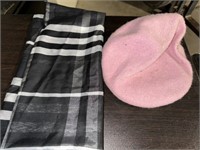 BLACK & WHITE SCARF AND PINK HAT