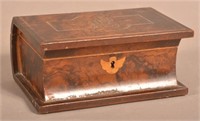 Antique Burlwood Book-Form Trinket Lock Box.