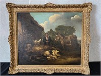 Fr. Oil Painting Unsigned: Farmer with Animals