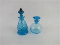 Blue Glass Perfume Bottles (One has a crack)