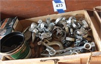 CHAIN HOOKS/ PIPE CLAMPS BOX LOT