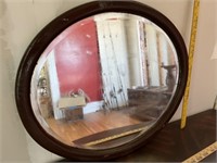 Wood Framed Round Mirror