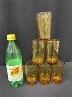 Six Vintage Amber Juice Glasses