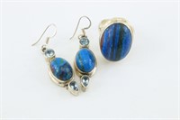 Silver & Lapis Lazuli (?) Ring & Earrings