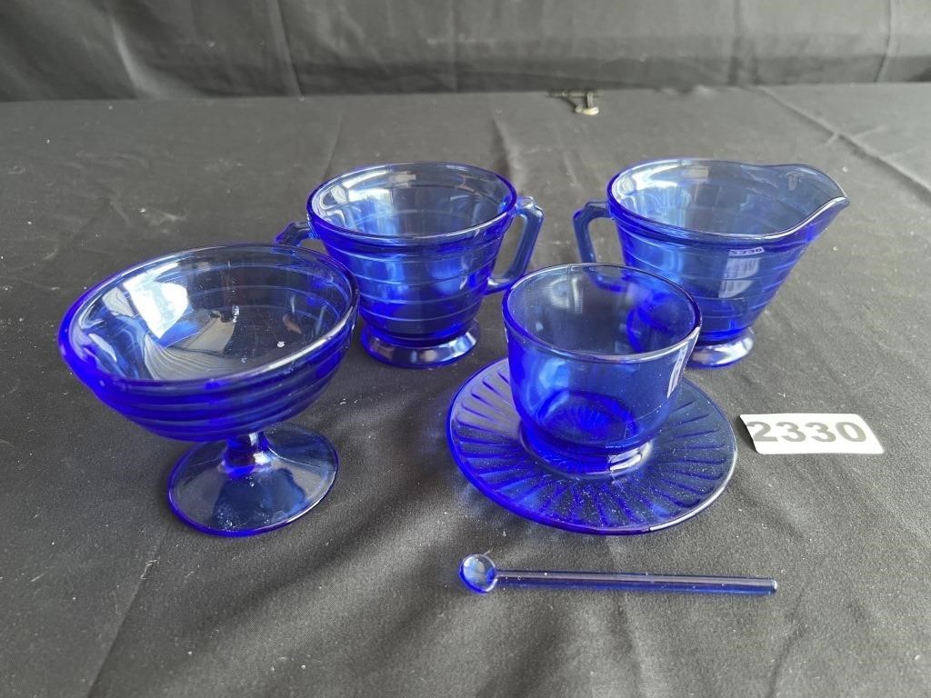 Cobalt Blue Glass Cream/Sugar/Cup/Sherbet/Spoon