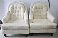 Pair of White Upholstered Accent Arm Chairs