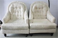 Pair of White Upholstered Accent Arm Chairs