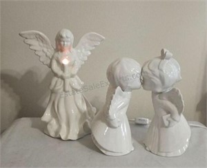 Light Up Angel and Kissing Angel Pair Figurines