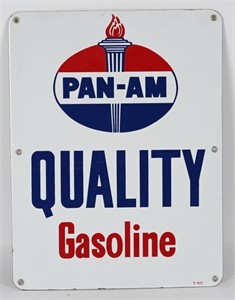 PAN-AM QUALITY GASOLINE PORCELAIN GAS PUMP PLATE