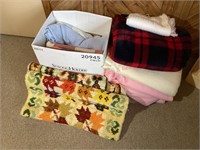 Assorted Blankets & Hook Rug
