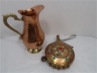 Vintage Brass/Copper Canteen & Copper Pitcher