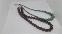 Green turquoise and brown beaded necklace