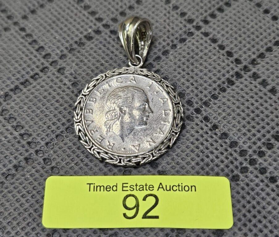 1979 1000 LIRE COIN W/ STERLING SILVER BEZEL PENDA