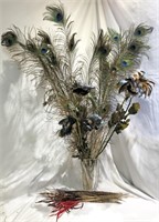 Vintage Peacock Feathers & Feather Flower Lot