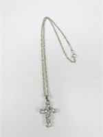 925 Sterling Silver and CZ Cross Pendant Necklace