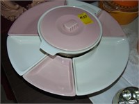 Retro pink/white relish dish set. Kenwood USA