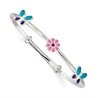 Sterling Silver Enameled Flower Butterfly Bangle