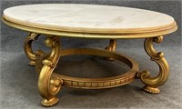 Large Gold Base Stone Top Cocktail Table