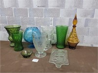 Green glass vases, Blue glass vase, amber glass
