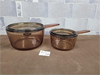 Brown glass pots with lids made in France
