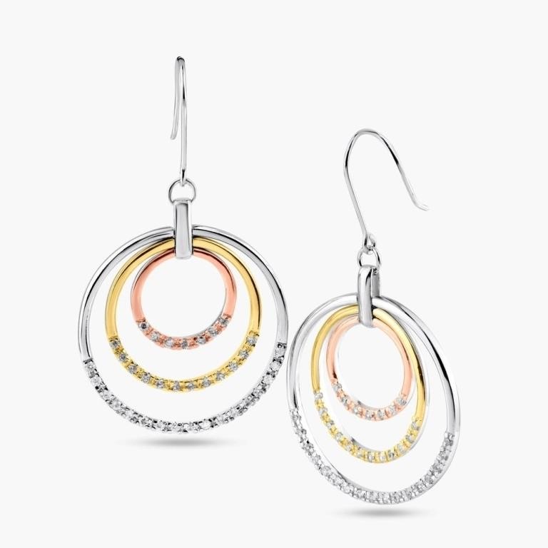 Sterling Silver Tri Color Open Circle Earrings