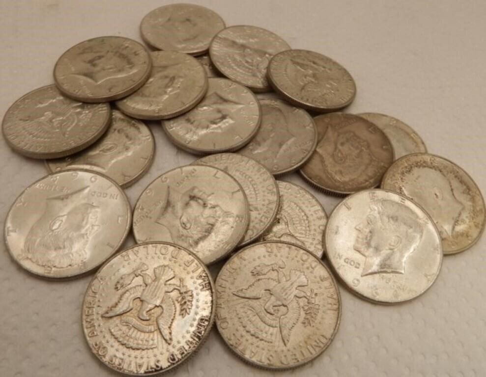 (20) 90% 1964 Silver Kennedy Half Dollars - Coins