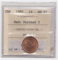 1985 Canada 1 Cent Pointed 5 ICCS