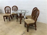 Bent Wood Glass Top Table w/ 4 Chairs