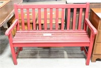 Red painted slat seat and back open arm porch
