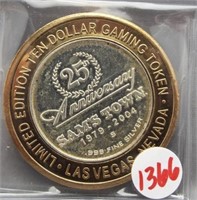 $10 .999 Silver Sam's Town Vegas gaming token.