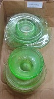 FLAT OF APPROX 9 VASELINE & GREEN GLASS DISHES