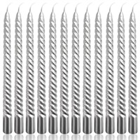 New, Silver  - 10 Inch Silver Spiral Taper Candles