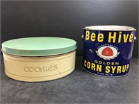 Bee Hive Corn Syrup Can & a large Cookie Tin