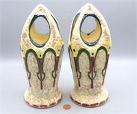 2 RARE 1920s Royal Dux Art Deco Faience Art Vases