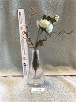 Vintage Etched Glass Bud Vase - Signed