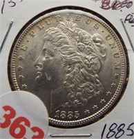 1885 Morgan silver dollar.
