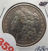 1886-O Morgan silver dollar.