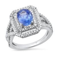 14K WHITE GOLD 3.00CT CEYLON SAPPHIRE 1.25CT DIAMO