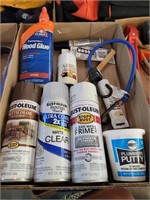 Paint, wood glue, plumbers putty