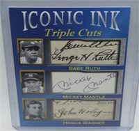 Iconic Ink Triple Cuts Babe Ruth/Mickey Mantle/