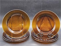 (6) Amber Glass Luncheon Plates
