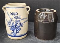 (F) Wild Rice Stoneware Jar 7" And Slip Glaze