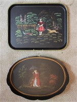 Vtg Hand Painted Toleware & Wooden Serving Trays