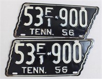 Pair of black 1956 TN license plates