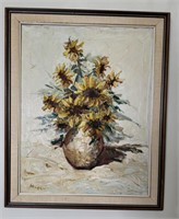 Framed Signed Sunflower Painting