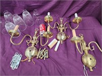 3 brass light sconces.  With Globes.  Look at the