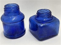 Two Antique Cobalt Blue Ink Bottles - 2 “ Square